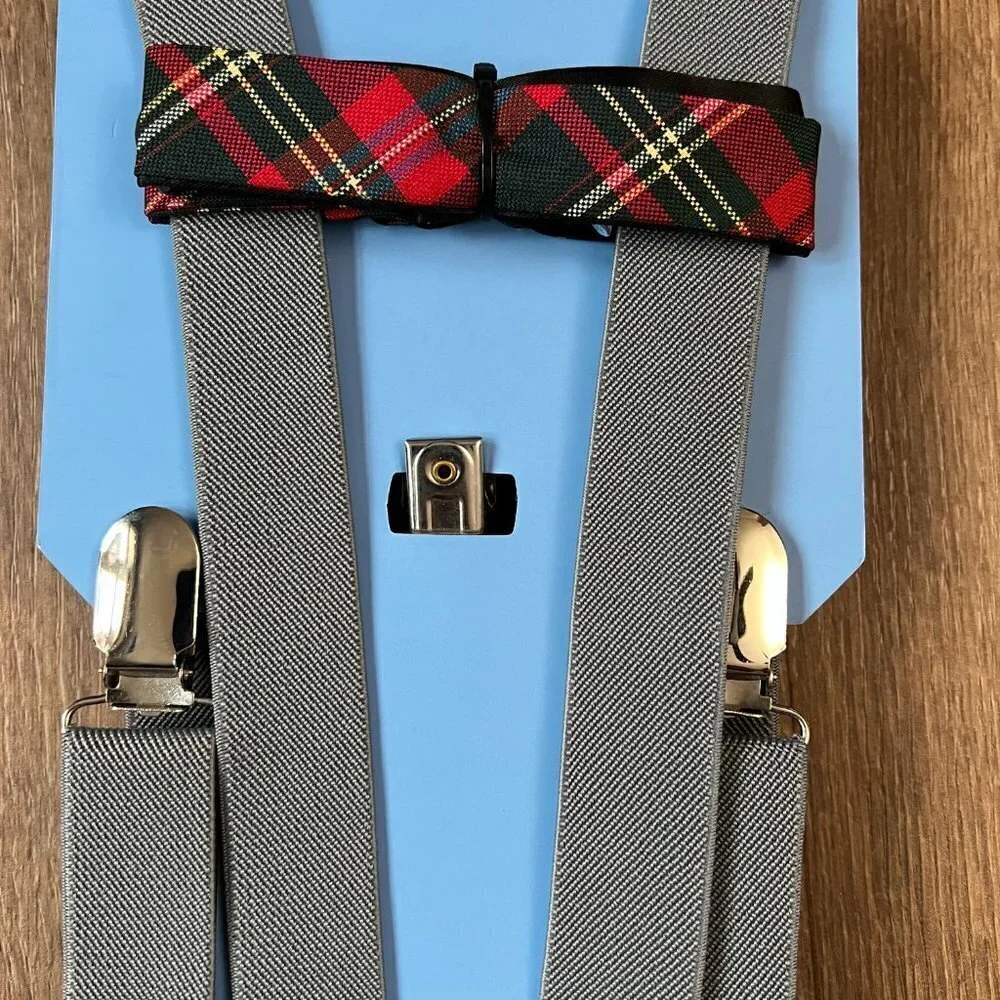 Countess Mara Red Plaid Bow Tie and Suspenders Youth